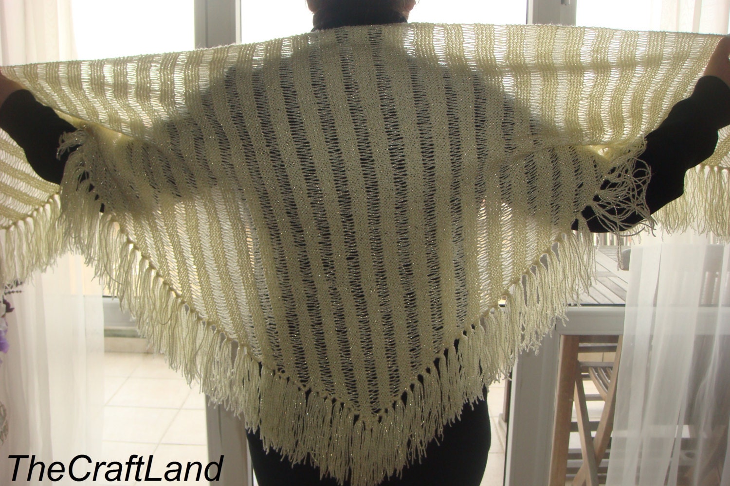 handmade cozy, light, soft and warm knitted wool shawl, wrap and stole
