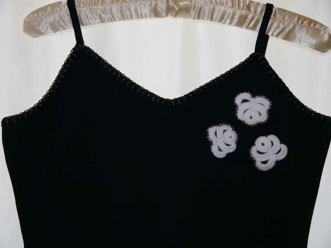 Ladies, Cotton, Singlet, Tank, Tops, Crochet, Flower, Appliques - Beaded Top