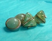 SALE Two Pairs of Lovely 1960s Cloudy Green Stone and Silver Earrings Signed Coro