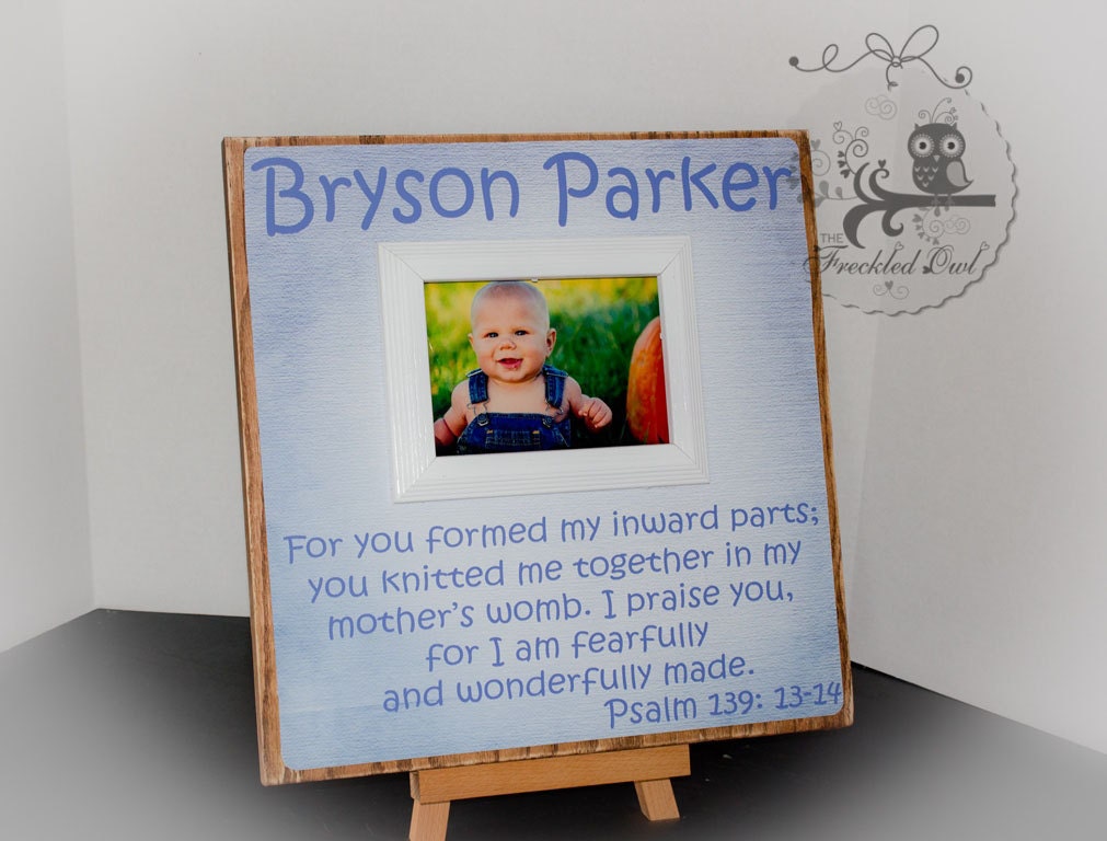 Baby Boy Personalized Picture Frame, Nursery Decor, Baptism, Christening, New Baby, Fearfully and Wonderfully Made Verse  16 X 16