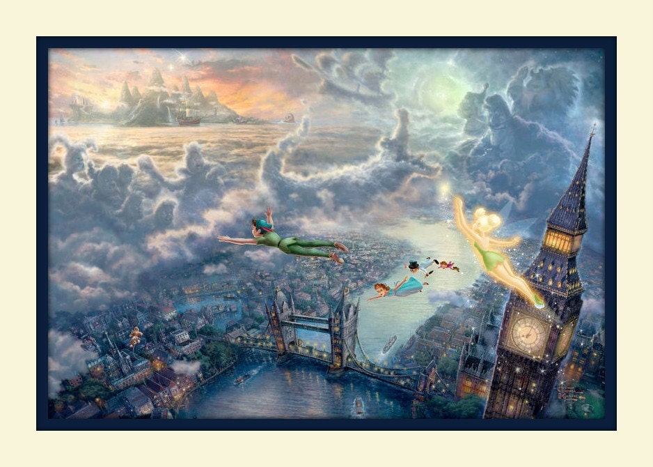 Double Matted Thomas Kinkade Disney Peter Pan Tinker Bell Neverland Art Print 11 x 14 overall 8 x 12 image 100% Gaurantee FREE SHIP
