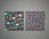 Nursery - Toddler - Wall Hanging - Set of 2 - 14" x 14" - Jungle Animals and Dots - Turquoise - Pink - Lime - Girls Bedroom - Modern Decor