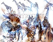 Illustration ' In the Savannah' 11x16"- Print of an Original Artwork using Ink - Fine Art Print Art Posters.