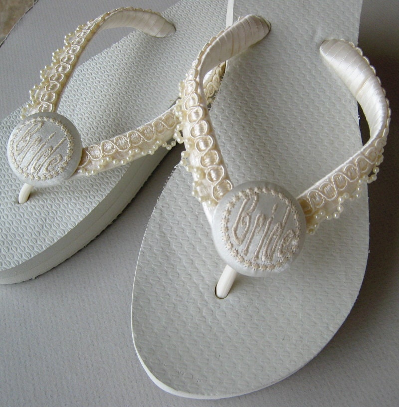 Ivory Bridal Flip Flops Flat, Bridal Flip Flops, Beach Wedding Flip ...