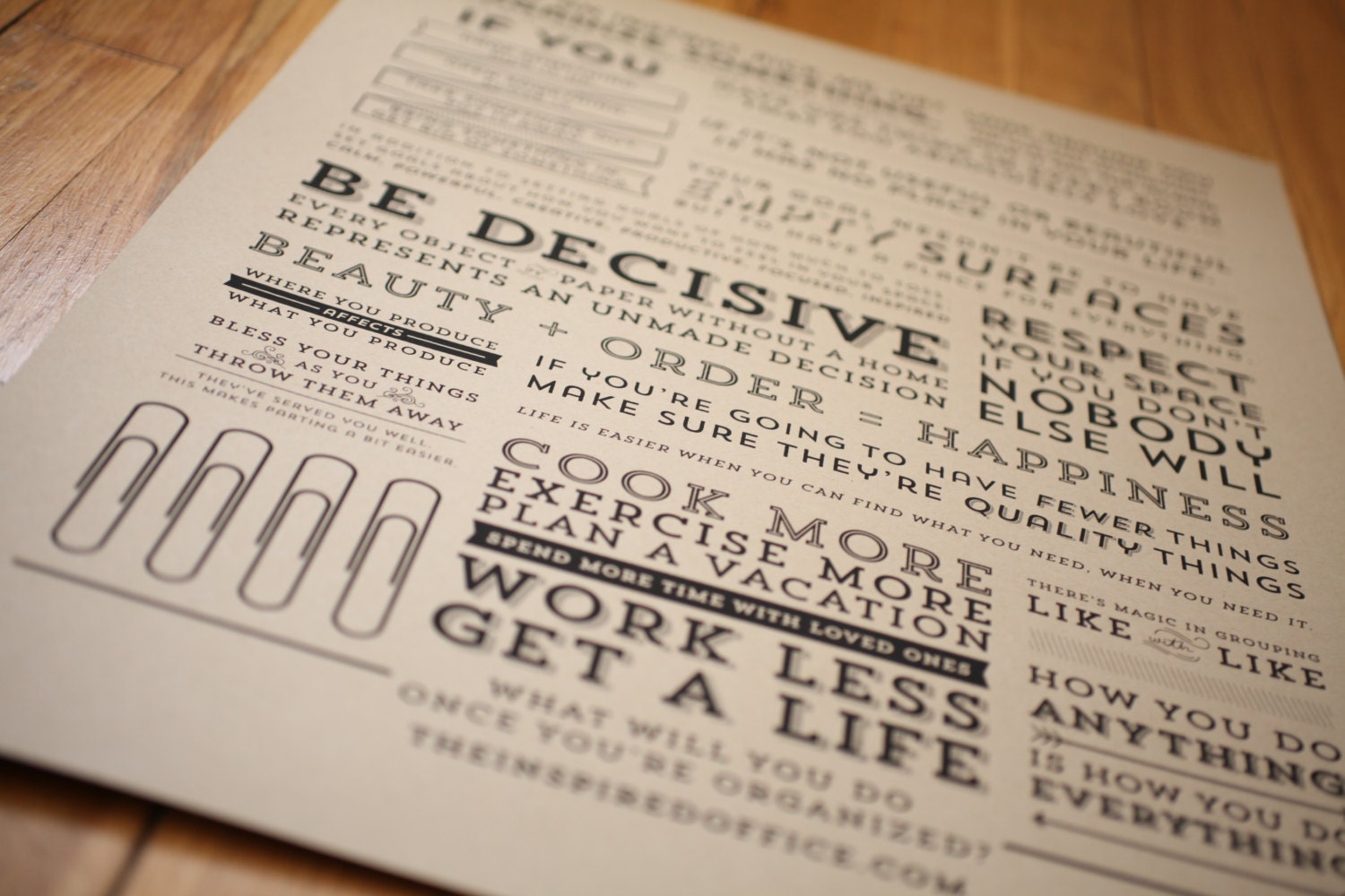 Inspirational Organizing Quotes Poster - Hand Silk Screen Print - Black/Kraft