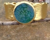 Bracelet 24k Gold Plated over Brass, Semi Precious Stone...One of A Kind With Stunnng Detail