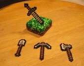 3D -grass block stand and four Minecraft tools, ultimate (mini) bead sprite set