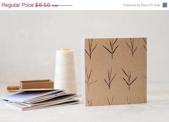 ON SALE Small Notebook, Handmade Print Screen Journal with a Minimalist pattern, Square Recycled Sketchbook