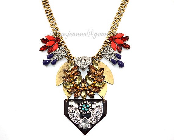 Luxury Bubble Statement Retro Gem Crystal Glass Stone Petal Rhinestone Cluster Wedding Party Gift Bridal Statement Bib Necklace (JS-N-0116)