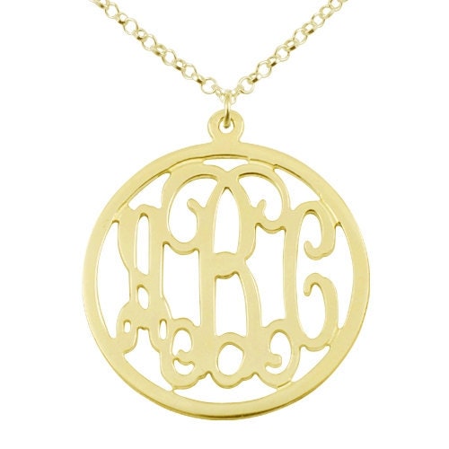 Monogram Necklace Round Circle Customized Initials Personalized Letters 18k Yellow Gold Plated Monogrammed Pendant Custom Made Framed 1 Inch