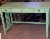 SOLD Light Green Vintage Shabby Chic Desk. Handpainted/furniture/cottage/distressed/eco/country/farm/vintage/wood/primitive/chalk paint