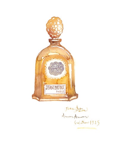 Paris vintage perfume AMOUR-AMOUR watercolor illustration, 8X10 fine art print, Paris, France, Gold