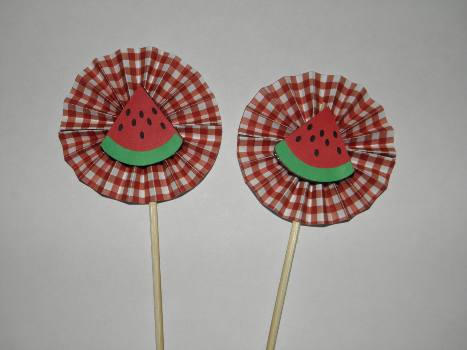 12 Picnic/Watermelon Themed Pinwheel Cupcake Toppers