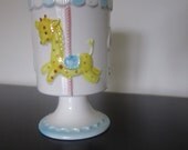 Vintage Baby Nursery Carousel Planter Pedestal Vase Ceramic by Relpo