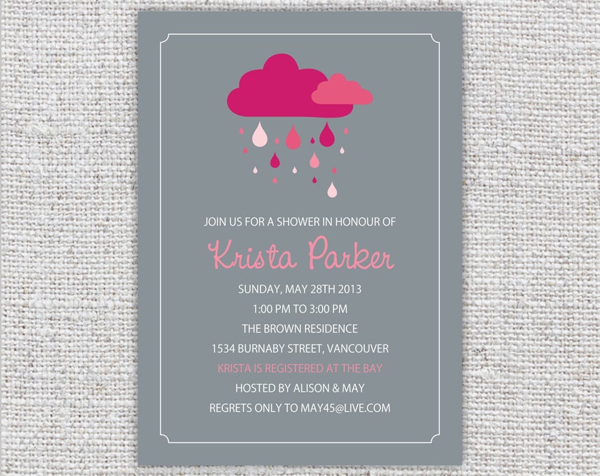 printable baby shower invitation digital new baby girl invite pink grey rain cloud shower invite customizable personalized