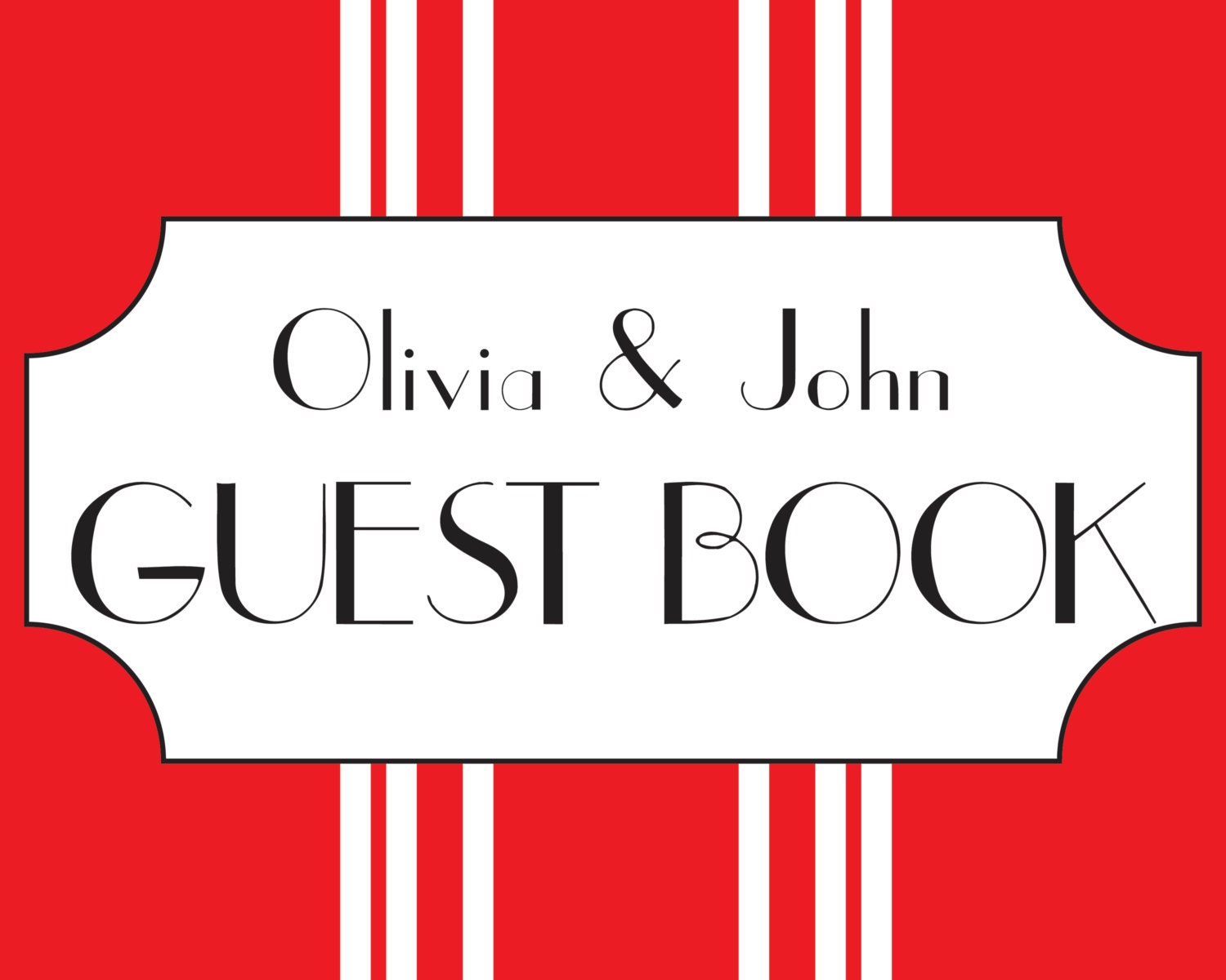 Stripes Red Black & White Modern Guest Book Event Sign