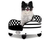 Small Smucci Dog Bed or Cat Bed with Black and White Dot & Stripe, Gift Pet Bed for Mom