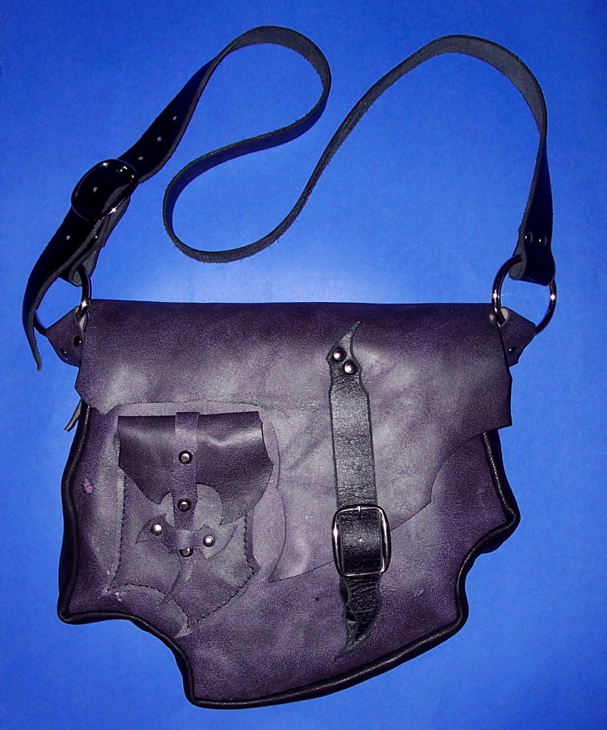 Leather Black and Purple Messenger Bag, Satchel, or Purse