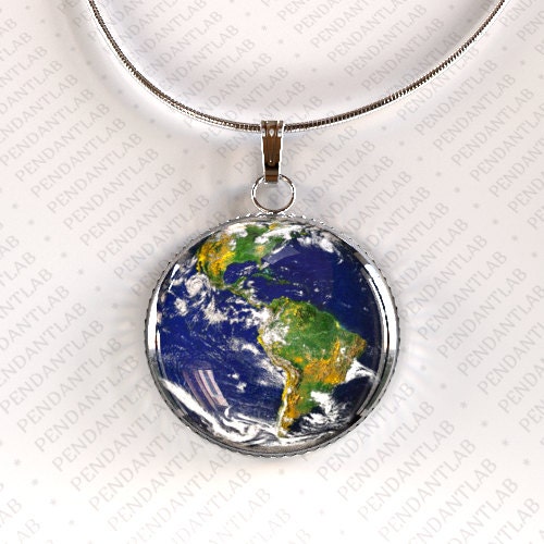 Earth Pendant, Earth Necklace, Galaxy Necklace, Universe Necklace, Geek Jewelry, Planet Necklace, South America Necklace