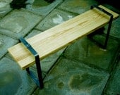 Modern Yellow Pine Bench With Steel Legs. Handmade.