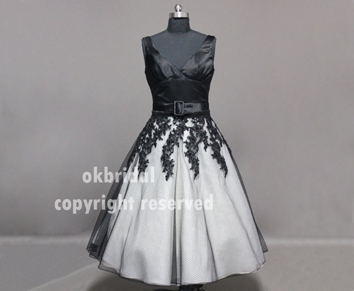 Black and white wedding dress, short wedding dress, short wedding gown, short wedding dress lace, RW06