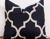 SPRING SALE Navy Pillow Cover. TWO 18x18  inch. Dark Blue Lattice Cover. Home Decor Accents. Accessories. Cream. Stripes. Quatrefoi