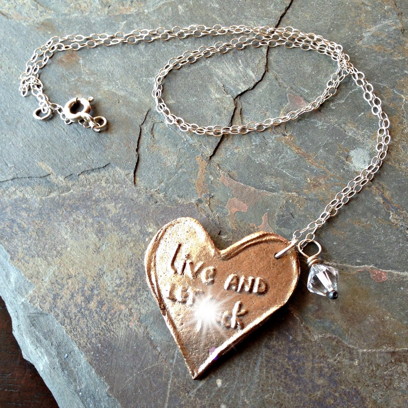 Live and Let F.CK Bronze Heart Pendant Sterling Silver Chain Mature Handmade Equal Rights Fuck Necklace