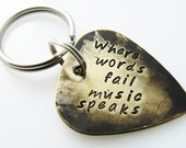 Customize Guitar Pick Keychain, Hand Stamped Key chain boyfriend, husband, friend gift, Custom Key Ring, Personalized BFF, Brass or Aluminum
