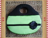 Green, black, accessory, bridesmaid, hand bag, bag, purse, handbag, wedding, celebration, event, satin, felt, rose. Free shipping