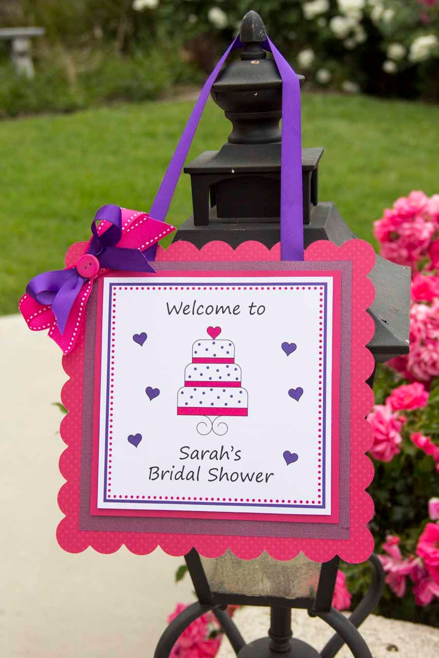 Wedding Cake Hanging Welcome Sign- Pink and Purple