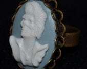Unique Grey & White Skeleton/Skull Cabochon/Cameo adjustable ring (steampunk, gothic, alternative, indie, vintage, retro)