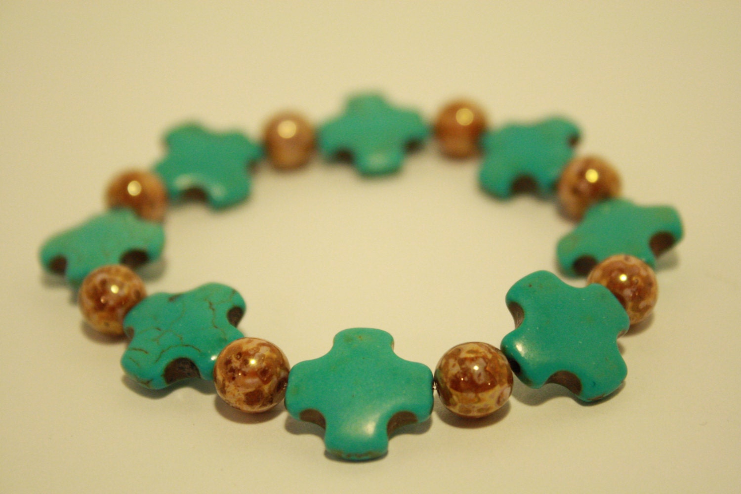 Turquoise Howlite Cross Stretchy Beaded Bracelet
