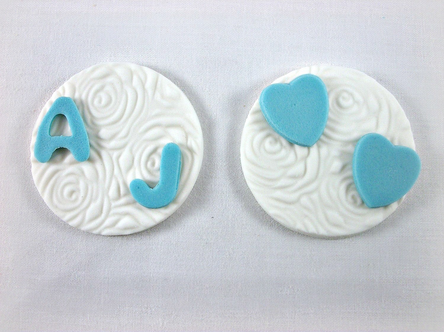 Wedding Cupcake Fondant Toppers, Engagement Topper, Bridal Shower, Anniversary, Initial Heart Embossed Topper, Blue Edible Topper-12 pcs Il_570xn