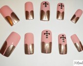 Pink & Bronze Glitter Curtain Nails with Stud Crosses