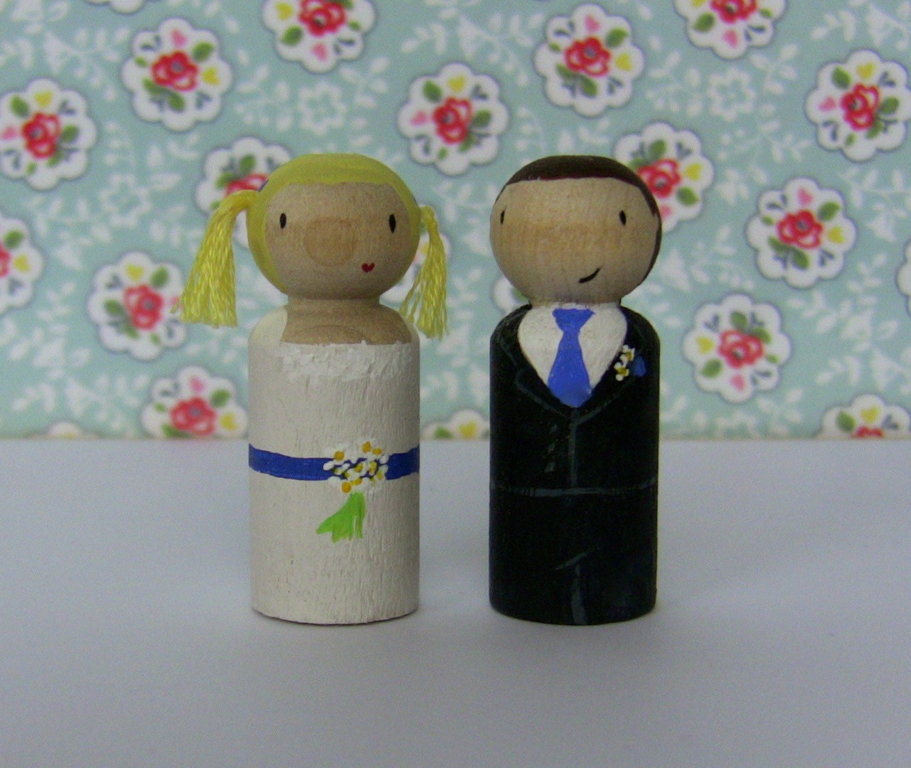 Custom hand painted personalised Wedding Party Doll cake toppers.