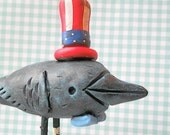Patriotic Crow Original Folk art Sculpture Fourth Of July Decoration