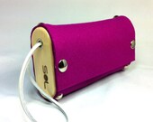 Model After-hours, number 377, clutch, wristlet, fuchsia 100% wool felt with white leather handle FREE SHIPPING
