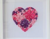 White Box Frame Handmade 3D Art Blossom Flowers Heart Handcut Paper Pink Wall Decoration Deco Gift Birthday Wedding Anniversary Spring