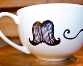White Ceramic Hand-Painted Mustache Mug