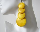 YUMMY YELLOW Wood Circle Funky Trendy Round Long Lemon Chandelier Handmade Blue Aqua Unique Red  Earrings Sale Cute