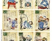 RAGGEDY ANN POSTCARDS Digital Collage Sheet for Tags Cardmaking Scrapbooking Mixed Media