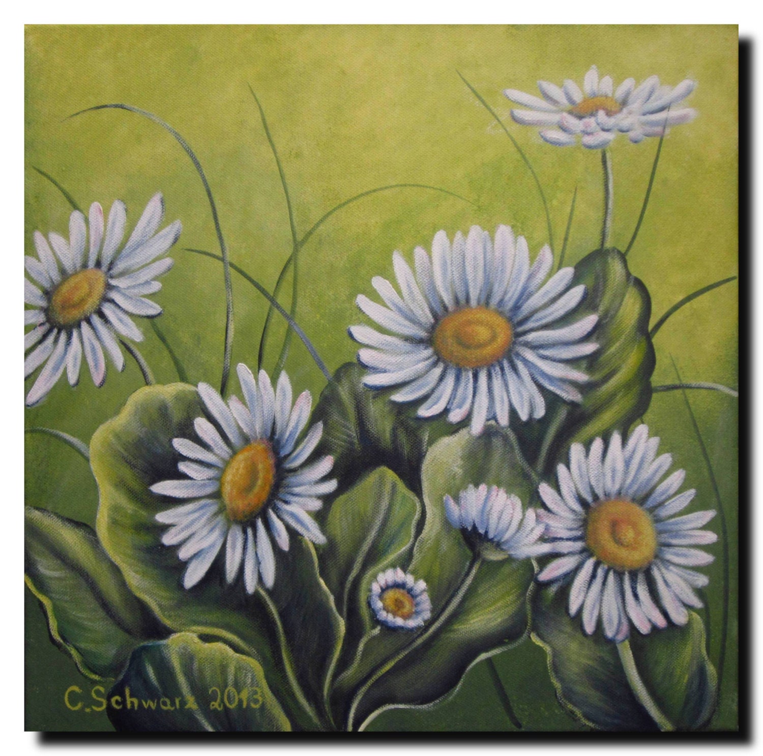 Mystic Daisies, approx 40x40cm, hand painted acrylic painting on canvas, unique, art, painting
