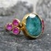 Ancient Emerald And Ruby Handmade Ring Gold vermeil 925K Sterling Silver Free Shipping