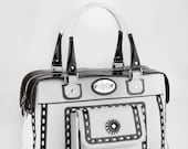 Handbag Leather  Large Luxury  White and Glossy Black Unique Handmade Habjanic