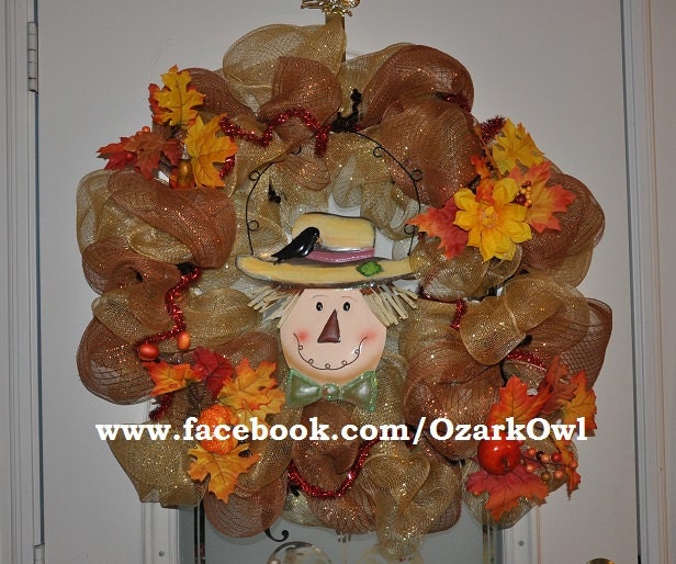 Fall Autumn Scarecrow Deco Mesh Wreath