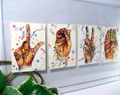 LIVE - Set of Four ACEO Prints - colorful watercolor painting - Illustration