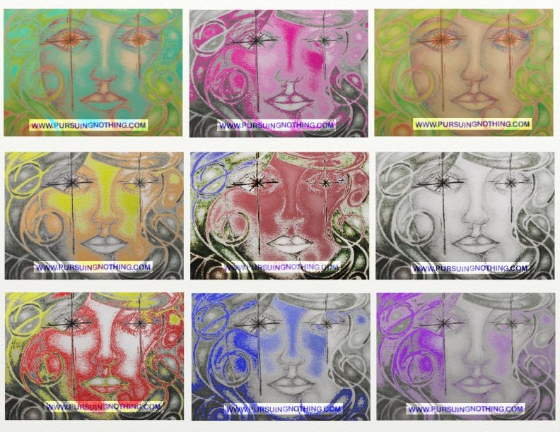 Printable Digital Mixed Media ACEO/Collage Sheet "Glowface"