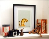 A4 'The Thoughtful Tiger'  retro- modern signed children's Illustration print by Rebecca Elliott