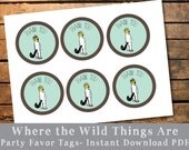 Instant Download Where the Wild Things Are Max Birthday Shower Party Favor Tags