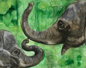 Nursery art, Watercolor Painting, animal painting, kids room, nursery art, decor, baby art, maternal love, elephant art-  Elephant Mama Love